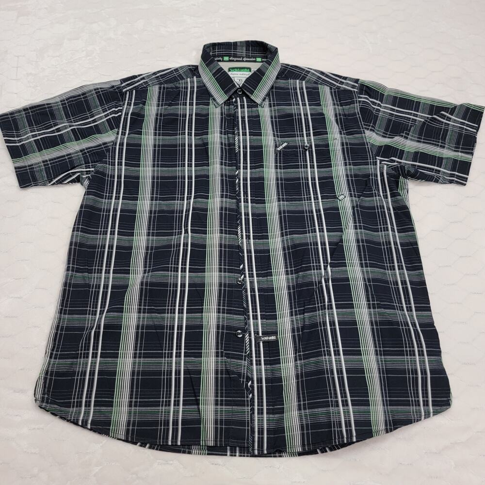 Vtg Ecko Unltd Plaid Shirt XL Navy Green Rhino Y2K Hip Hop Streetwear Button Up